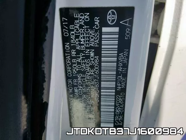 JTDKDTB37J1600984 фото 2