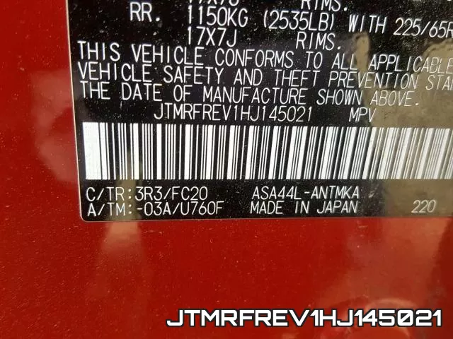 JTMRFREV1HJ145021 фото 2