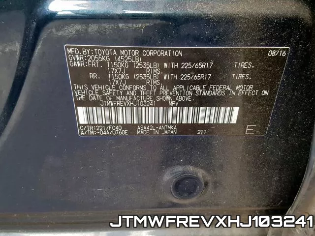 JTMWFREVXHJ103241 фото 2