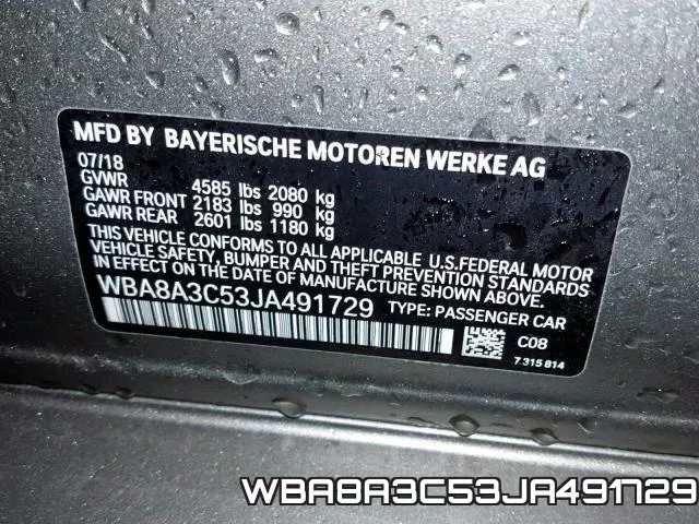 WBA8A3C53JA491729 фото 2