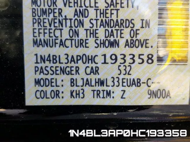 1N4BL3AP0HC193358 фото 2