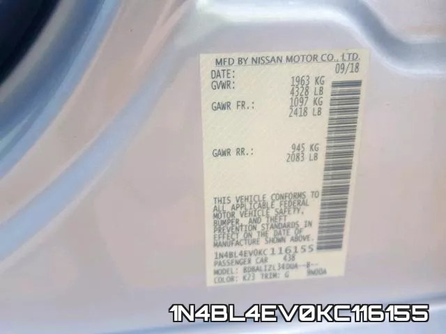1N4BL4EV0KC116155 фото 2