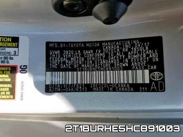 2T1BURHE5HC891003 фото 2
