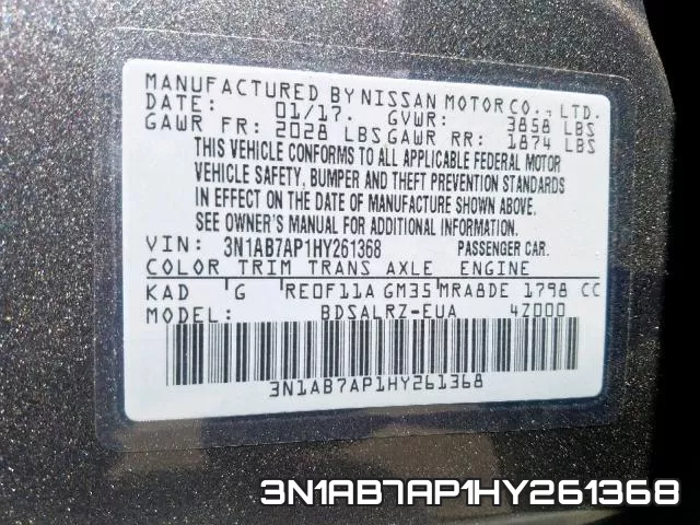 3N1AB7AP1HY261368 фото 2
