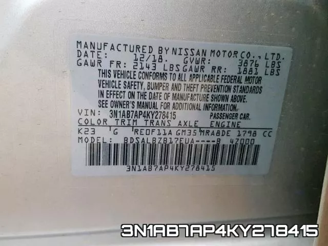 3N1AB7AP4KY278415 фото 2