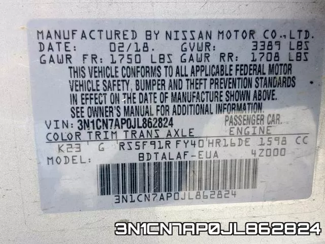 3N1CN7AP0JL862824 фото 2