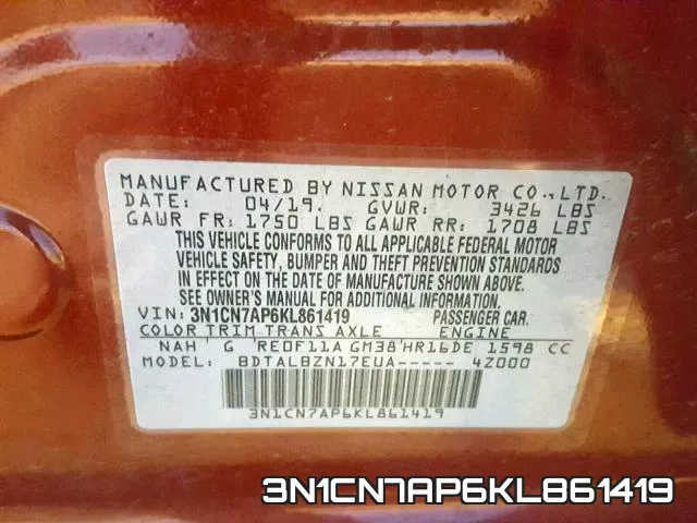 3N1CN7AP6KL861419 фото 2