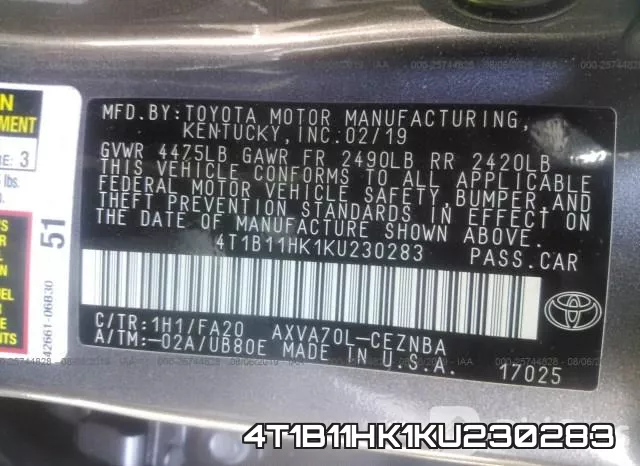 4T1B11HK1KU230283 фото 10
