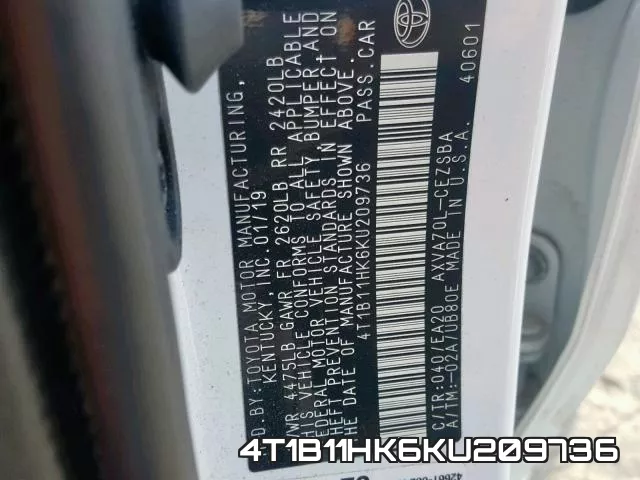 4T1B11HK6KU209736 фото 2