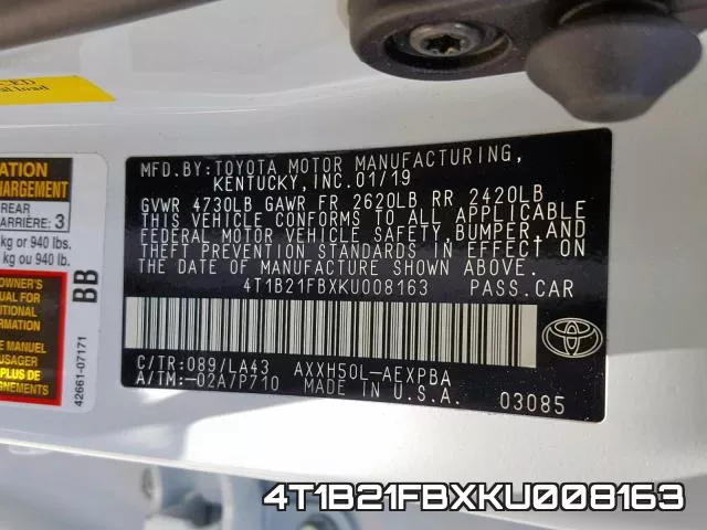 4T1B21FBXKU008163 фото 2