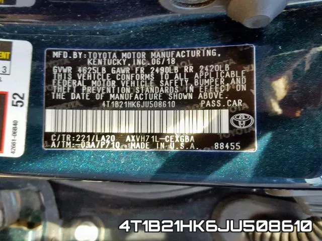 4T1B21HK6JU508610 фото 2