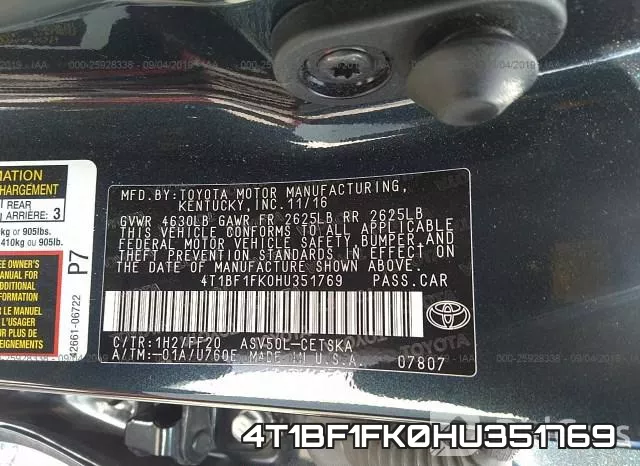 4T1BF1FK0HU351769 фото 10