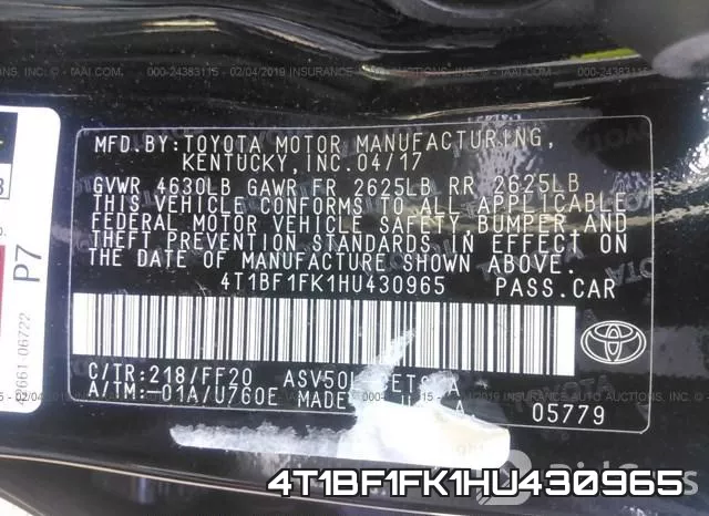4T1BF1FK1HU430965 фото 10