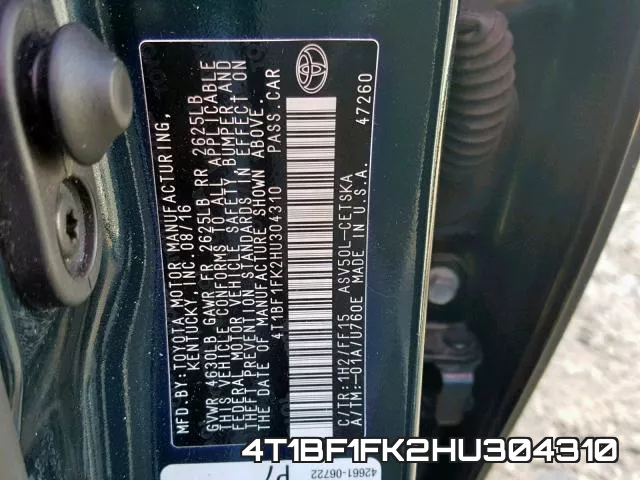 4T1BF1FK2HU304310 фото 2