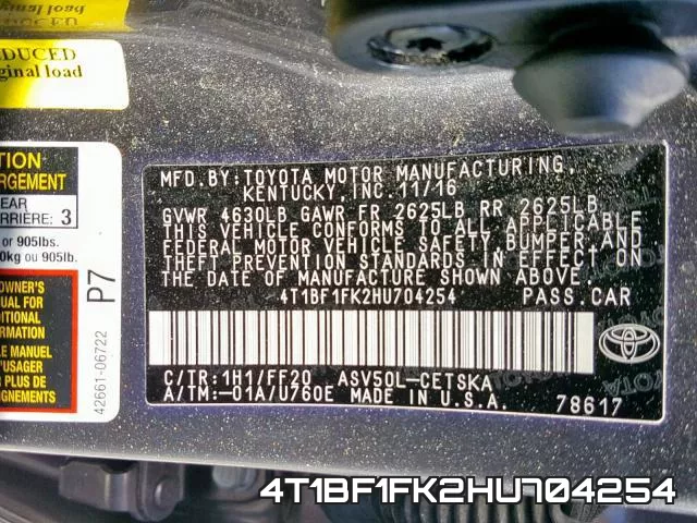 4T1BF1FK2HU704254 фото 2