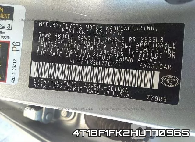 4T1BF1FK2HU770965 фото 9