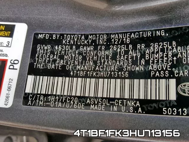 4T1BF1FK3HU713156 фото 2