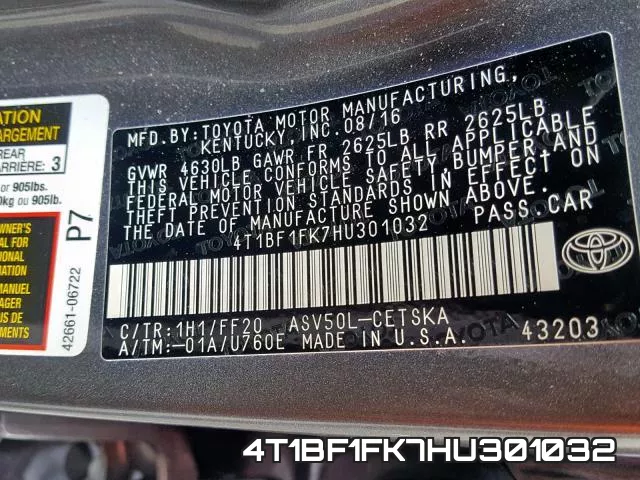 4T1BF1FK7HU301032 фото 2