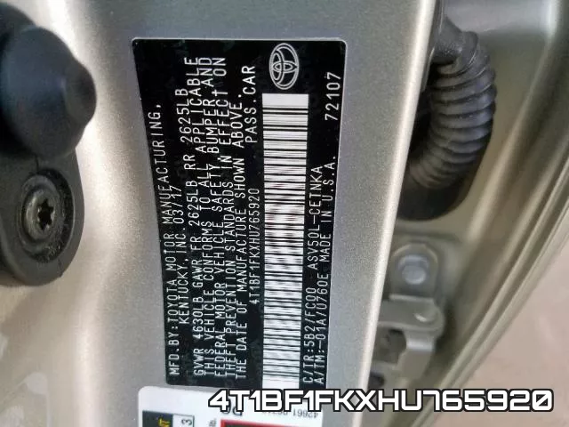 4T1BF1FKXHU765920 фото 2