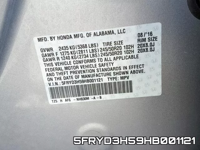 5FRYD3H59HB001121 фото 2