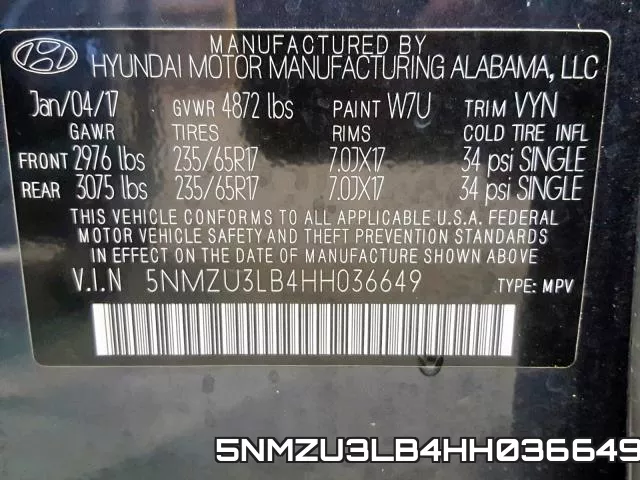 5NMZU3LB4HH036649 фото 2