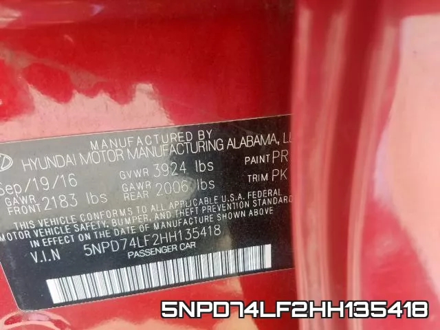 5NPD74LF2HH135418 фото 2