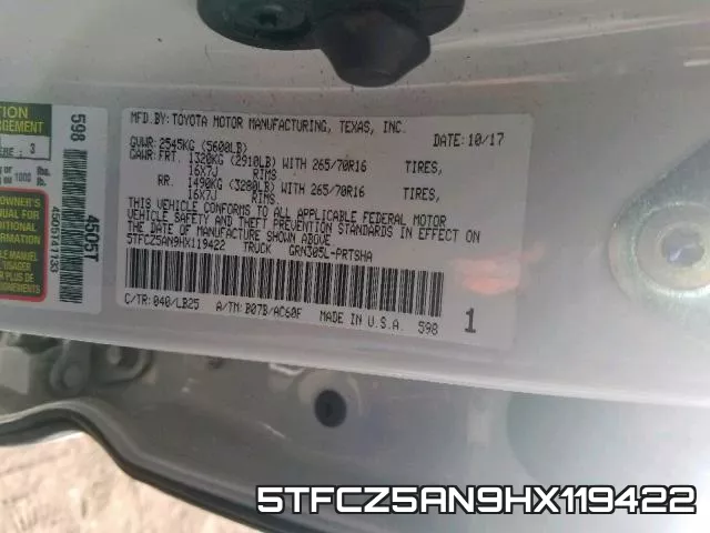 5TFCZ5AN9HX119422 фото 2