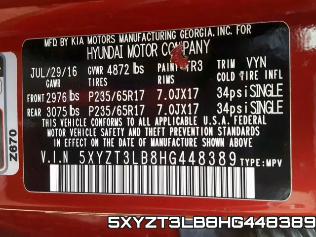 5XYZT3LB8HG448389 фото 2