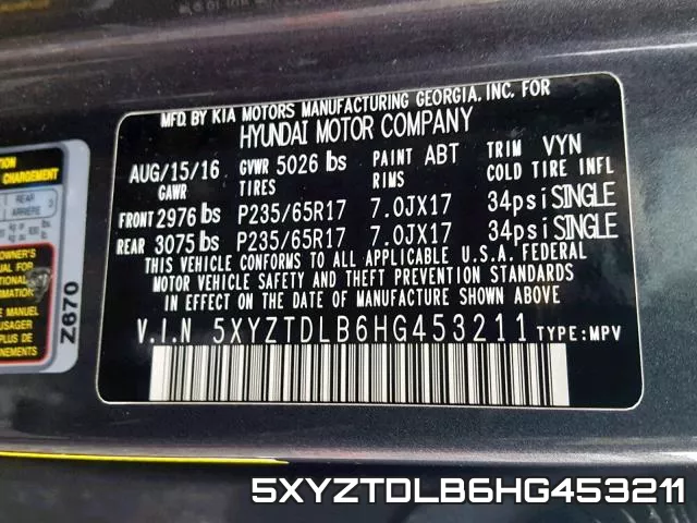 5XYZTDLB6HG453211 фото 2