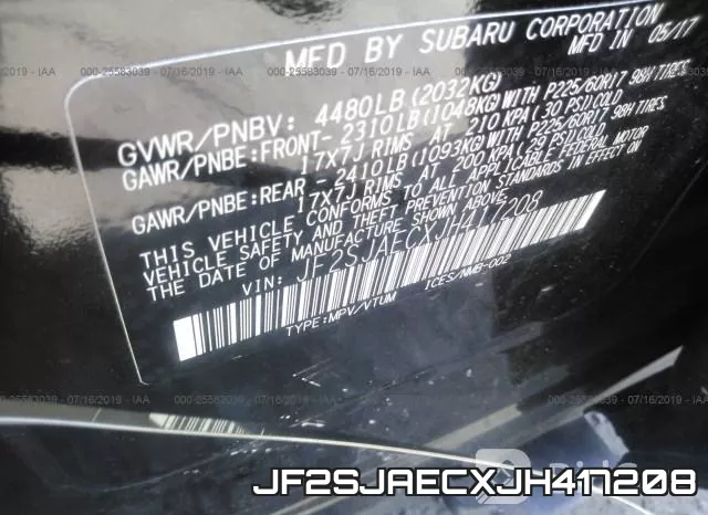 JF2SJAECXJH417208 фото 10