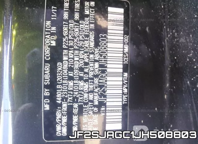 JF2SJAGC1JH508803 фото 10