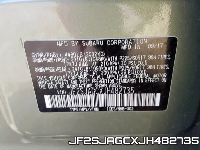 JF2SJAGCXJH482735 фото 2