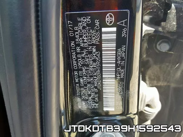 JTDKDTB39H1592543 фото 2