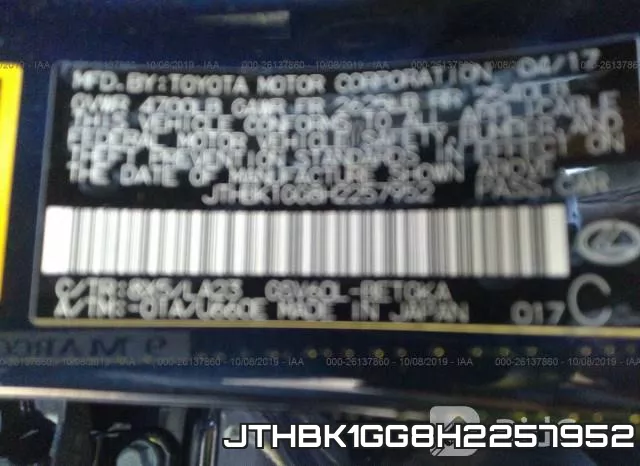 JTHBK1GG8H2257952 фото 10