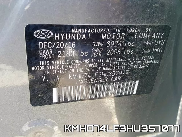 KMHD74LF3HU357077 фото 2