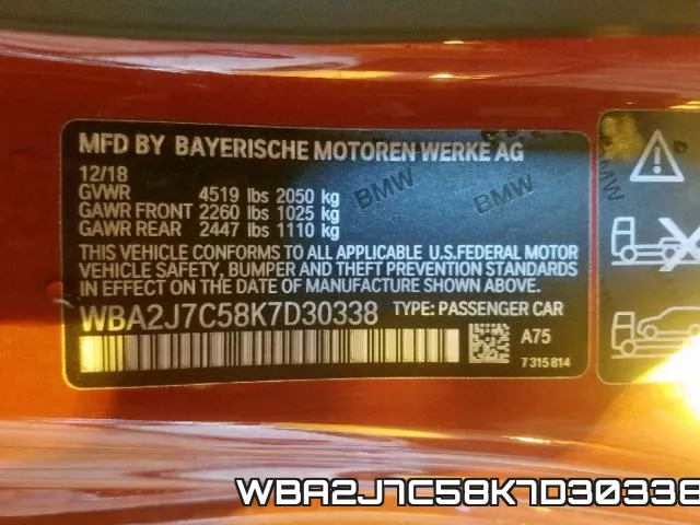WBA2J7C58K7D30338 фото 2