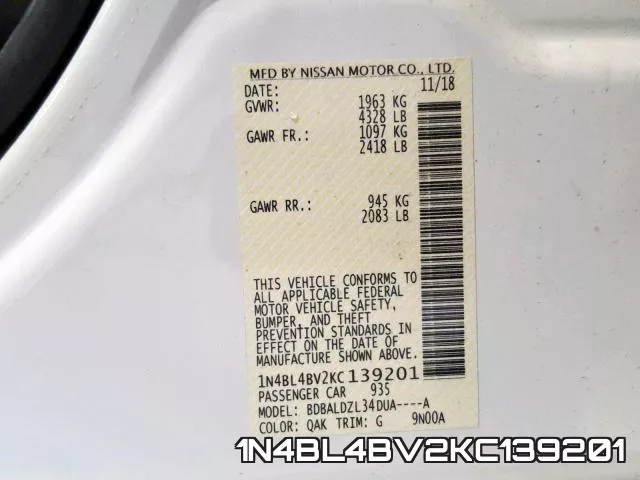 1N4BL4BV2KC139201 фото 2