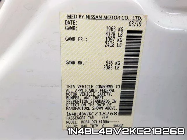 1N4BL4BV2KC218268 фото 2