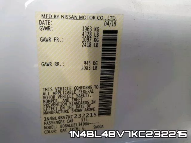 1N4BL4BV7KC232215 фото 2