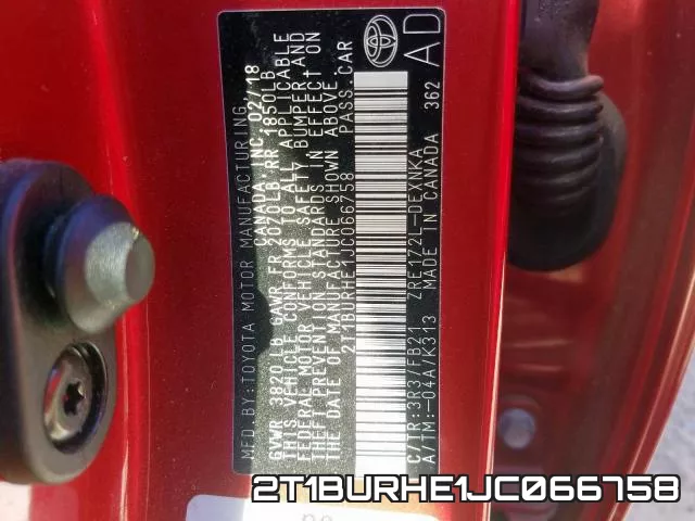 2T1BURHE1JC066758 фото 2