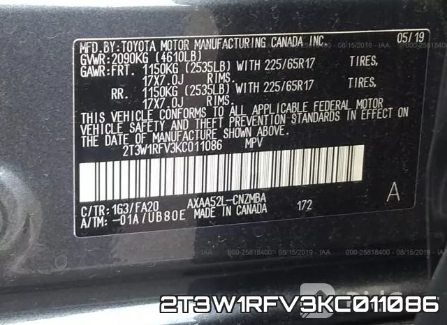 2T3W1RFV3KC011086 фото 10