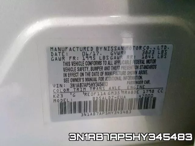 3N1AB7AP5HY345483 фото 2