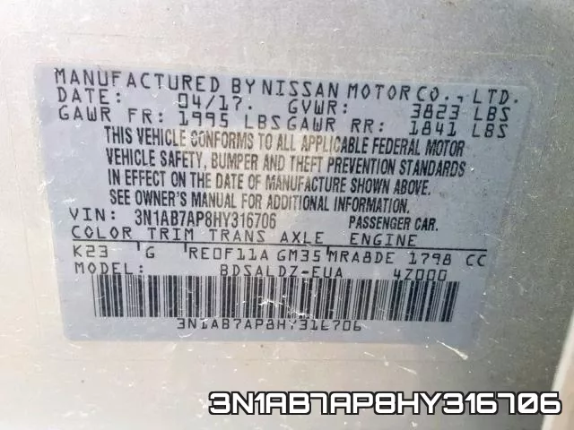 3N1AB7AP8HY316706 фото 2