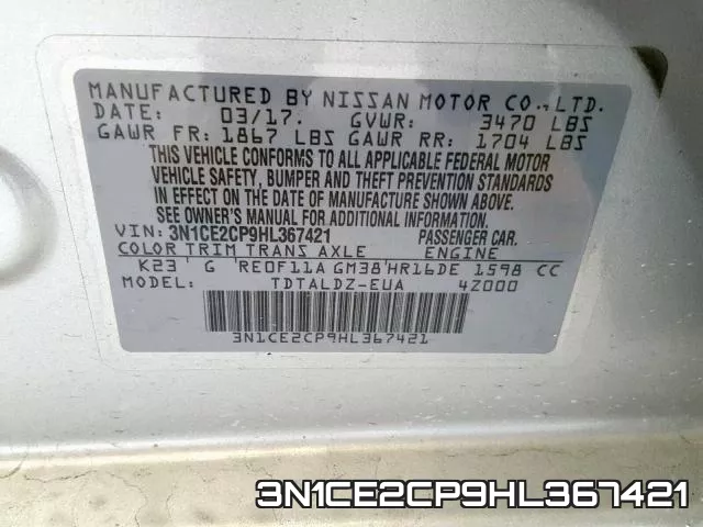 3N1CE2CP9HL367421 фото 2