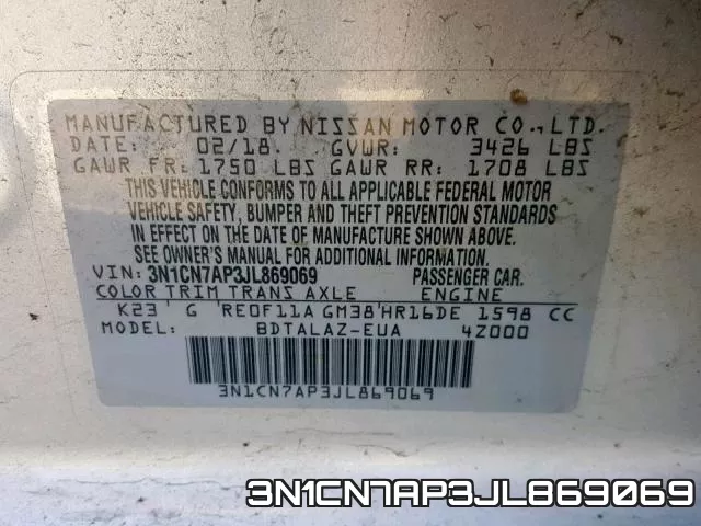 3N1CN7AP3JL869069 фото 2