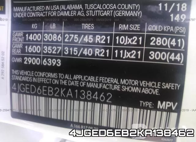 4JGED6EB2KA138462 фото 10
