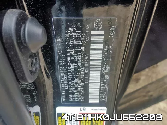 4T1B11HK0JU552203 фото 2