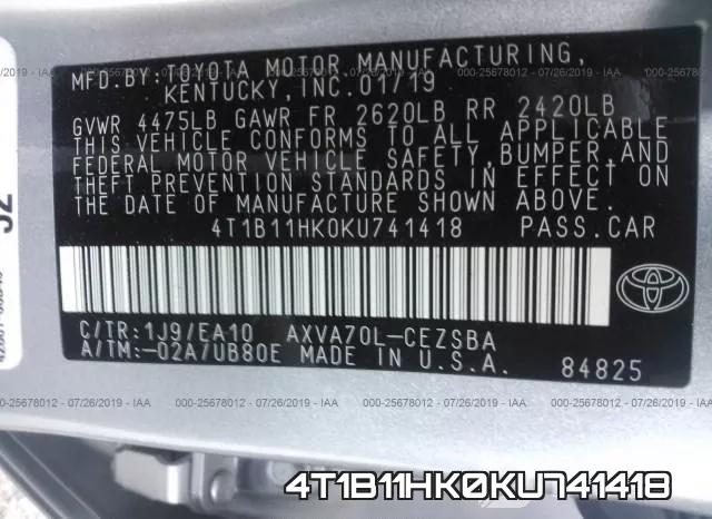 4T1B11HK0KU741418 фото 10