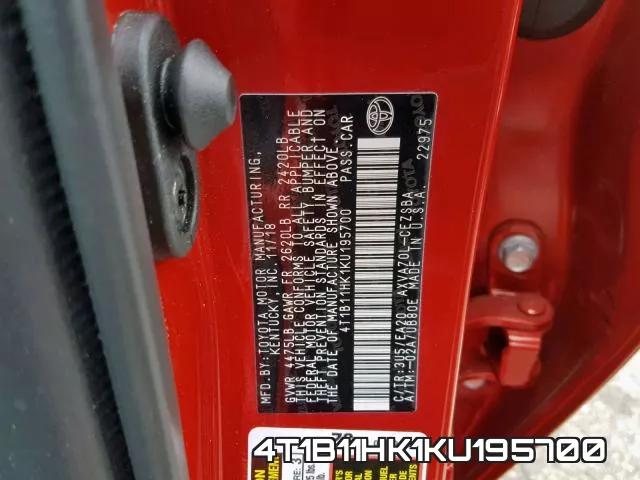 4T1B11HK1KU195700 фото 2