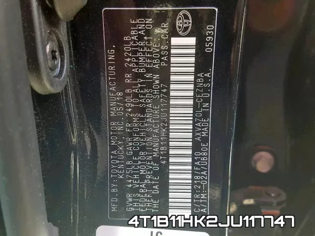4T1B11HK2JU117747 фото 2